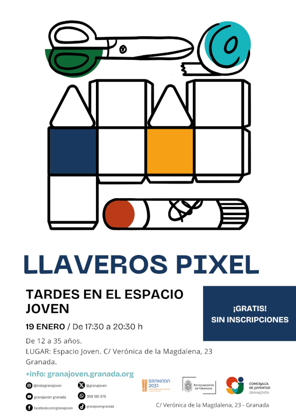 &copy;Ayto.Granada: Enredate: Tardes en el Espacio Joven -  Llaveros pixel (Hama Beads) 